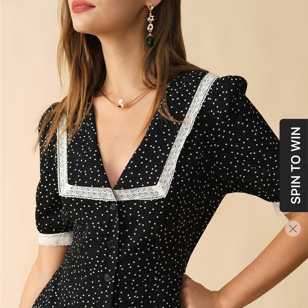 RIHOAS The Polka Dot Lace Trim Midi Dress